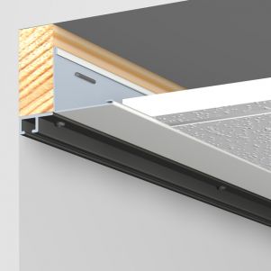 Top Rail zwart vastgeschroefd tegen kantlat van systeemplafond