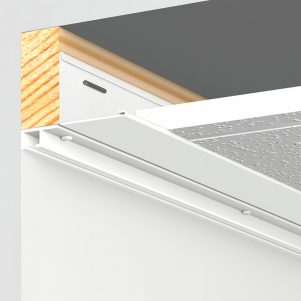 Artiteq Top Rail wit vastgeschroefd tegen kantlat van systeemplafond